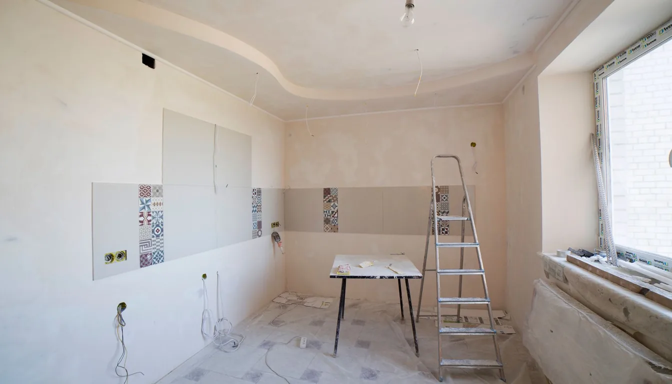 A kitchen stripped back during a renovation