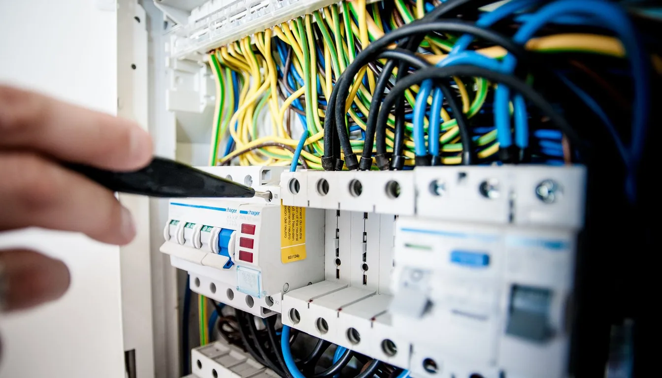 An electrician testing breakers in an open panel